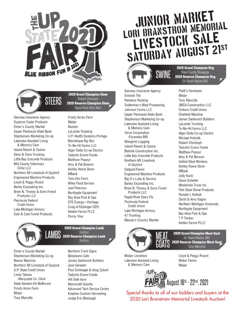 Jr. Market Livestock Auction UP State Fair